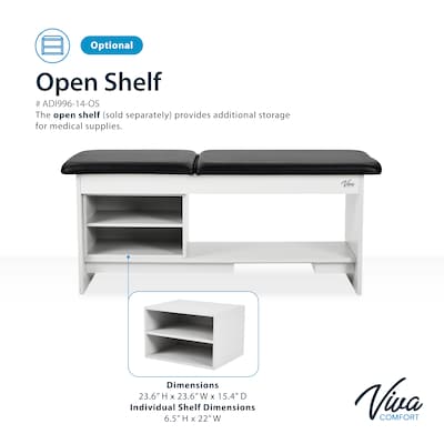 Viva Comfort Alto Electric Height Adjustable Exam Table with Shelves, Step Stool, 400lb Capacity, Black (996-14-BLK-SS-OS-MK)