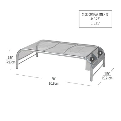 Mind Reader Network Collection Metal Mesh Monitor Stand with 2 Storage Compartments, Silver (MESHM-SIL)