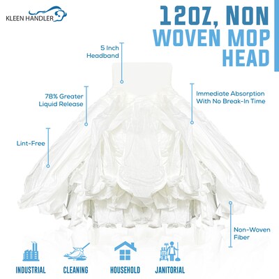 BISON LIFE Kleen Handler String Non Woven Disposable Wet Mop Head, 12 oz., White, 24/Pack (BP-ES-NWF