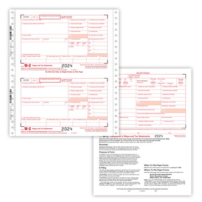 ComplyRight 2024 W-2 Tax Form, 6-Part, 2-Up, Employer Copy A, 1/D, B, C, 2, 1/D, 25/Pack (9811625)