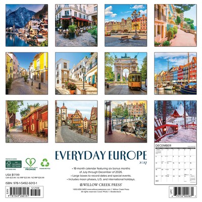 2027 Willow Creek Everyday Europe  12 x 12 Monthly Wall Calendar (60131)