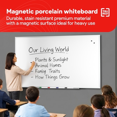 TRU RED™ Magnetic Steel Dry Erase Board, Satin Frame, 5' x 3' (TR61176)