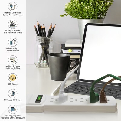 GoGreen Power 6 Outlet Surge Protector, 12' cord, White (GG-16103M-12)
