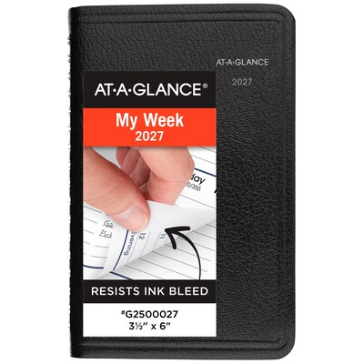 2027 AT-A-GLANCE DayMinder 3.5 x 6 Weekly Appointment Book Planner, Faux Leather Cover, Black (G250-00-27)