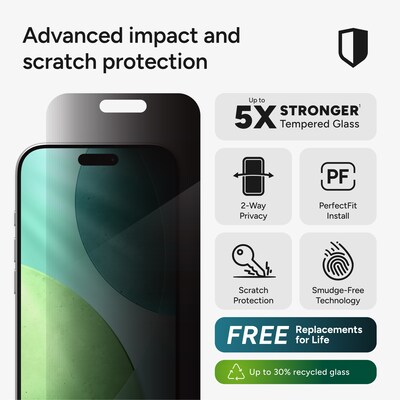 Zagg Glass Elite Privacy Anti-Glare Tempered Glass Privacy Filter & Screen Protector for iPhone 17 Air (200118656)