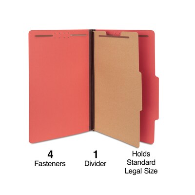 Quill Brand® 2/5-Cut Tab Pressboard Classification File Folders, 1-Partition, 4-Fasteners, Legal, Br