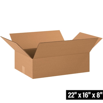 Partners Brand 22 x 16 x 8 Corrugated Boxes, 32 ECT, Kraft, 20/Bundle (22168)