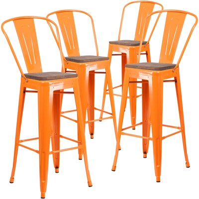 Flash Furniture Lily Contemporary Metal Vertical Back Barstool, Orange, 4-Pieces/Pack (4CH3132030GBORW)