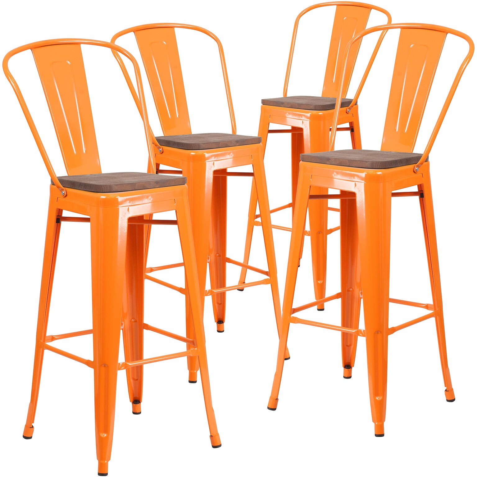 Flash Furniture Lily Contemporary Metal Vertical Back Barstool, Orange, 4-Pieces/Pack (4CH3132030GBORW)
