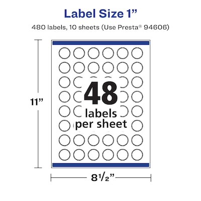Avery Laser/Inkjet Starburst Waterproof Multipurpose Labels, 1"  Dia, White, 480/Pack (94606)