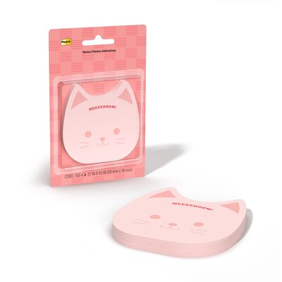 Post-it Cute Cat Sticky Notes, 3.1 x 3.1, 100 Sheets/Pad (PET-DC-6)
