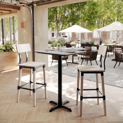 Flash Furniture Acadia Wooden Dining Table with X-Base, 23.75D x 29.75W, Gray Faux Concrete/Black Base (ST2430CGT2222B)
