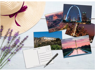 Better Office US Landmarks and Historical Sites Glossy Travel Postcards, Assorted Colors, 50/Pack (65641-50PK)