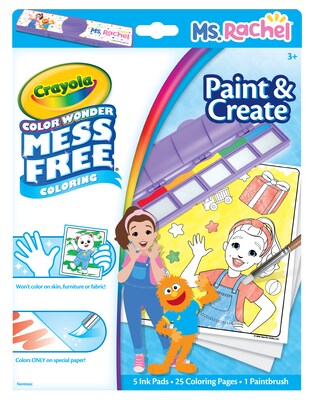 Crayola Color Wonder Mess Free Paint & Create Ms. Rachel Activity Book, 25 Pages (75-7028)