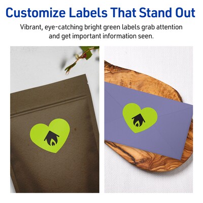 Avery Printable Heart Shaped Multipurpose Labels, 2-9/32" x 1-27/32", Bright Green, 240/Pack (94603)
