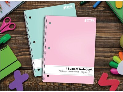 Better Office 1-Subject Notebooks, 8" x 10.5", Wide Ruled, 70 Sheets, 6/Pack (25626-6PK)