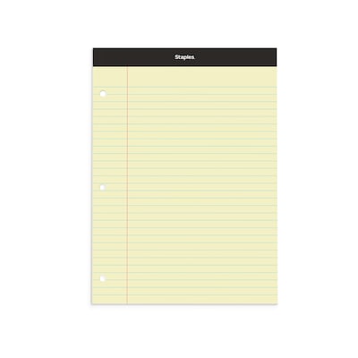 Staples Double-Sheet Notepad, 8.5 x 11.75, Wide Ruled, Canary, 100 Sheets/Pad (20-243)