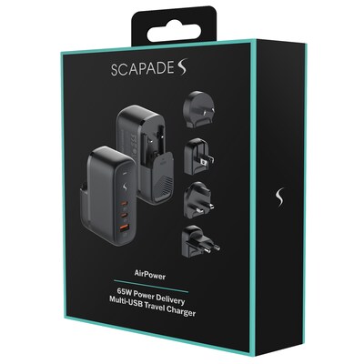 Scapade AirPower 65-Watt PD Multi-USB Travel Charger with International Plugs, Black (SCAPSTPD65)