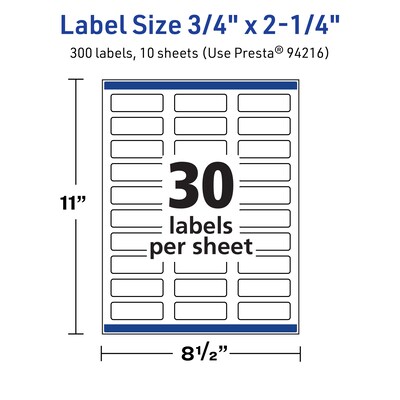 Avery TrueBlock Laser/Inkjet Rectangle Multipurpose Labels, 0.75" x 2.25", White, 300/Pack (94216)