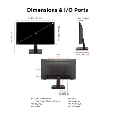 ViewSonic 24" FHD 120Hz LED Monitor, Black (VA2448-MH)