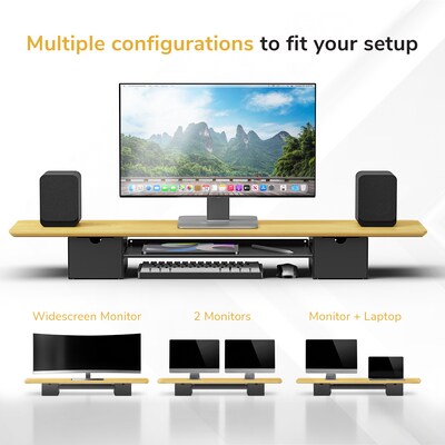 Mount-It! Extra Wide Monitor Riser with Drawers and Shelf, Holds up to 66 lbs., Bamboo, (MI-7369)