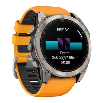 Garmin fenix 8 AMOLED Multisport GPS Watch, 51-mm, Titanium Stainless Steel Bezel with Orange/Graphite Band (010-02905-10)
