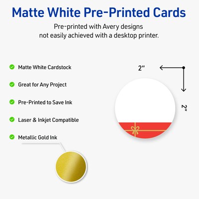 Avery Gold-Red Gift Matte Blank Card, White, 120/Pack (S00-FG7)