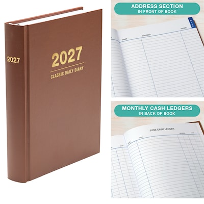 2027 Excello Brands 7.3" x 8.5" Daily Standard Planner, Paperboard Cover, Brown (CD68-CY27-BN)