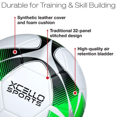 Xcello Sports Size 4 Soccer Balls with Pump, Black/Green/Silver, White/Green/Silver, 2/Pack (SB-S4-2