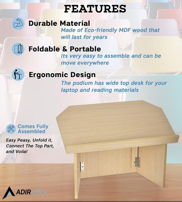 AdirOffice 19" Tabletop Lectern, Medium Oak (661-05-MEO-PKG)