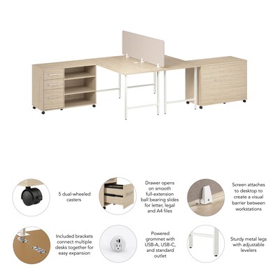 Bush Business Furniture Hustle 30"H x 60"W 2 Person Back to Back Cubicle Workstation, Natural Elm (HUS016NE)