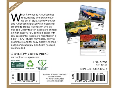 2025 Willow Creek American Muscle Cars 5.86 x 4.72 Day-to-Day Calendar (40584)