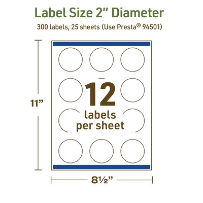 Avery Dissolvable Circle Multipurpose Labels, 2" Dia., Off-white, 300/Pack (94501)