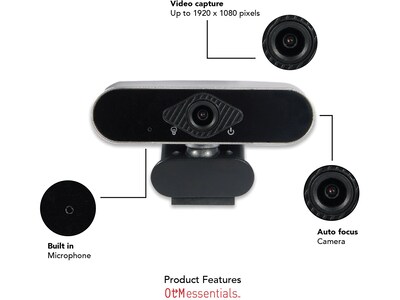 OTM Essentials HD Elite 1920 x 1080 Webcam, 2 Megapixels, Black, 3/Pack (OB-AJK-3PK)