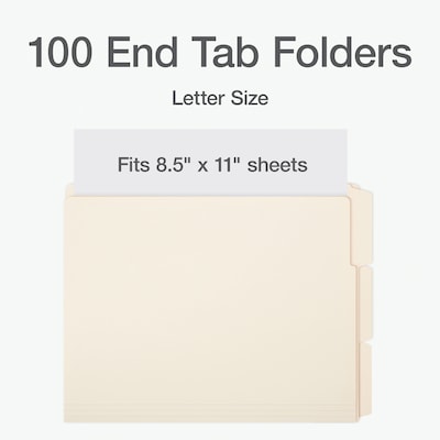 Pendaflex End Tab File Folder, 1/3-Cut Tab, Assorted, Letter Size, Manila, 100/Box (1007001)