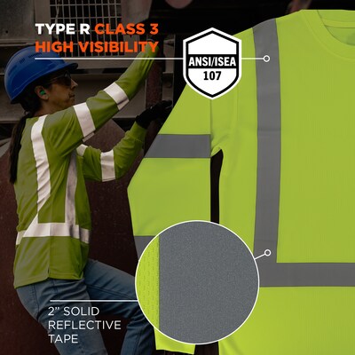 GloWear 8368 High Visibility Long Sleeve T-Shirt, ANSI Type R Class 3, Lime, 4XL (22058)