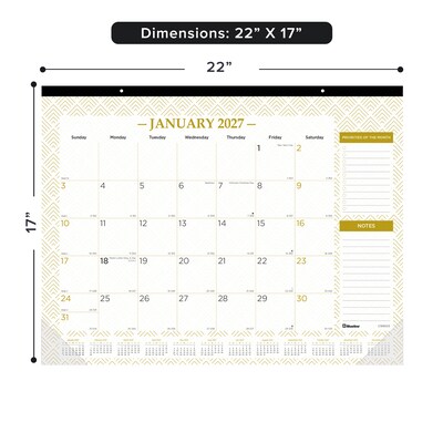 2027 Blueline Classic Gold 22 x 17 Monthly Desk Pad Calendar, White/Gold (C199003-27)