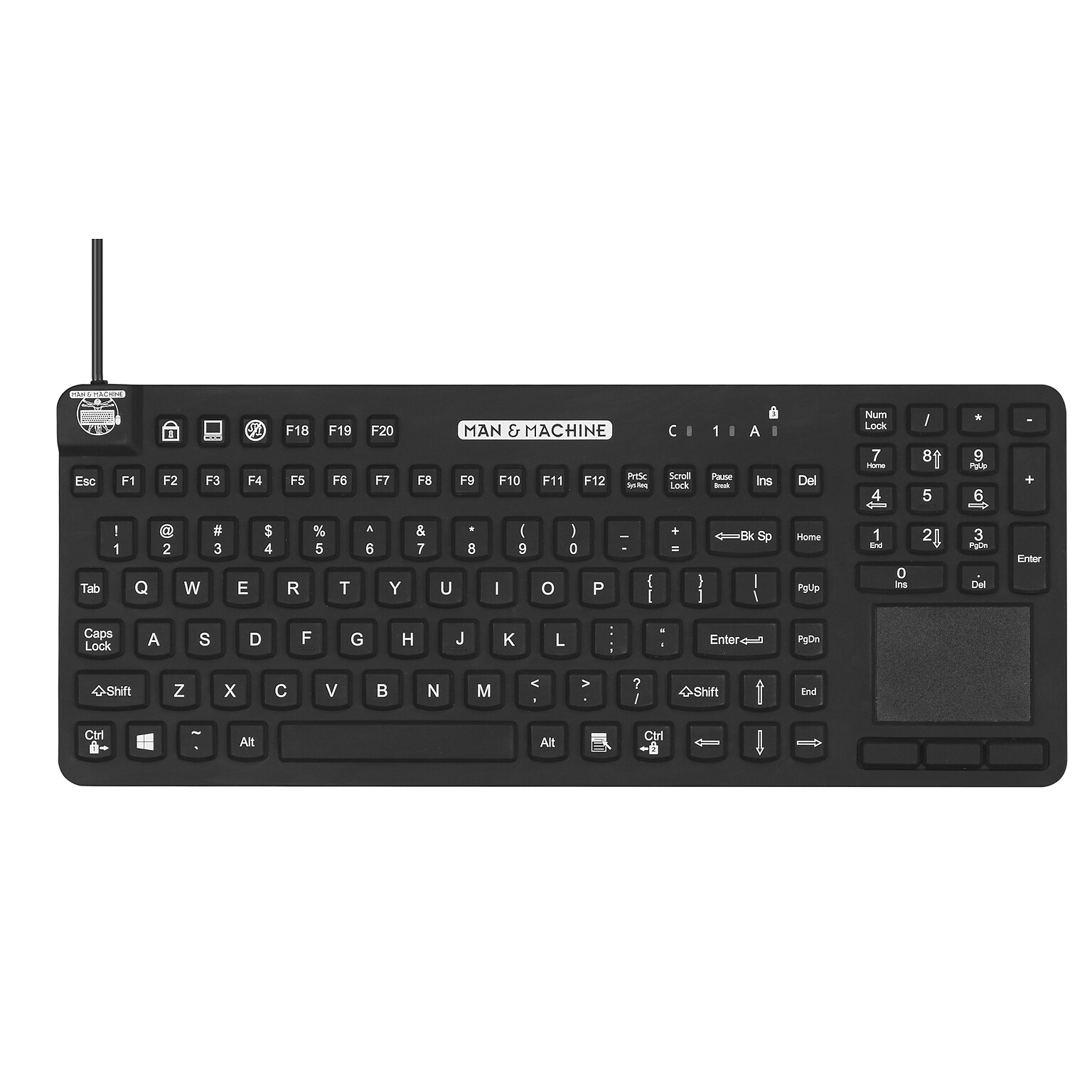 Man & Machine Really Cool Touch Wired Ergonomic Waterproof Keyboard, Black (RCTLP/B5)