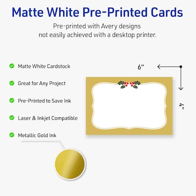 Avery Gold-Metallic Berries Matte Blank Card, White, 20/Pack (S00-FGX)