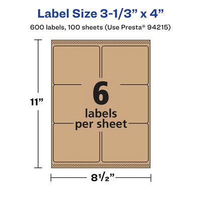 Avery Laser/Inkjet Multipurpose Labels, 4" x ", Kraft Brown, 600/Box (94215)