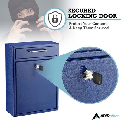 AdirOffice Steel Large Wall Mounted Drop Box Interoffice Mailbox, Key Lock, Blue (631-04-BLU-PKG)