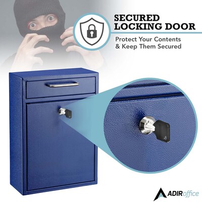 AdirOffice Large Wall Mounted Drop Box with Suggestion Cards, Key Lock, Blue (631-04-BLU)