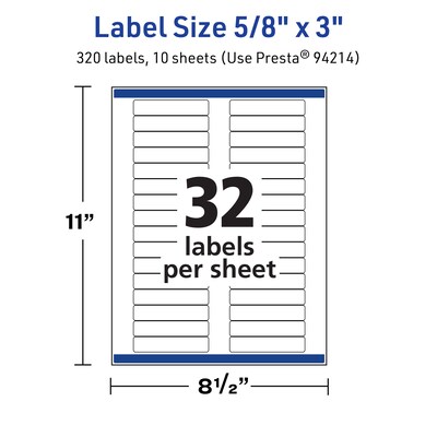 Avery TrueBlock Laser/Inkjet Rectangle Multipurpose Labels, 5/8" x 3", White, 320/Pack (94214)