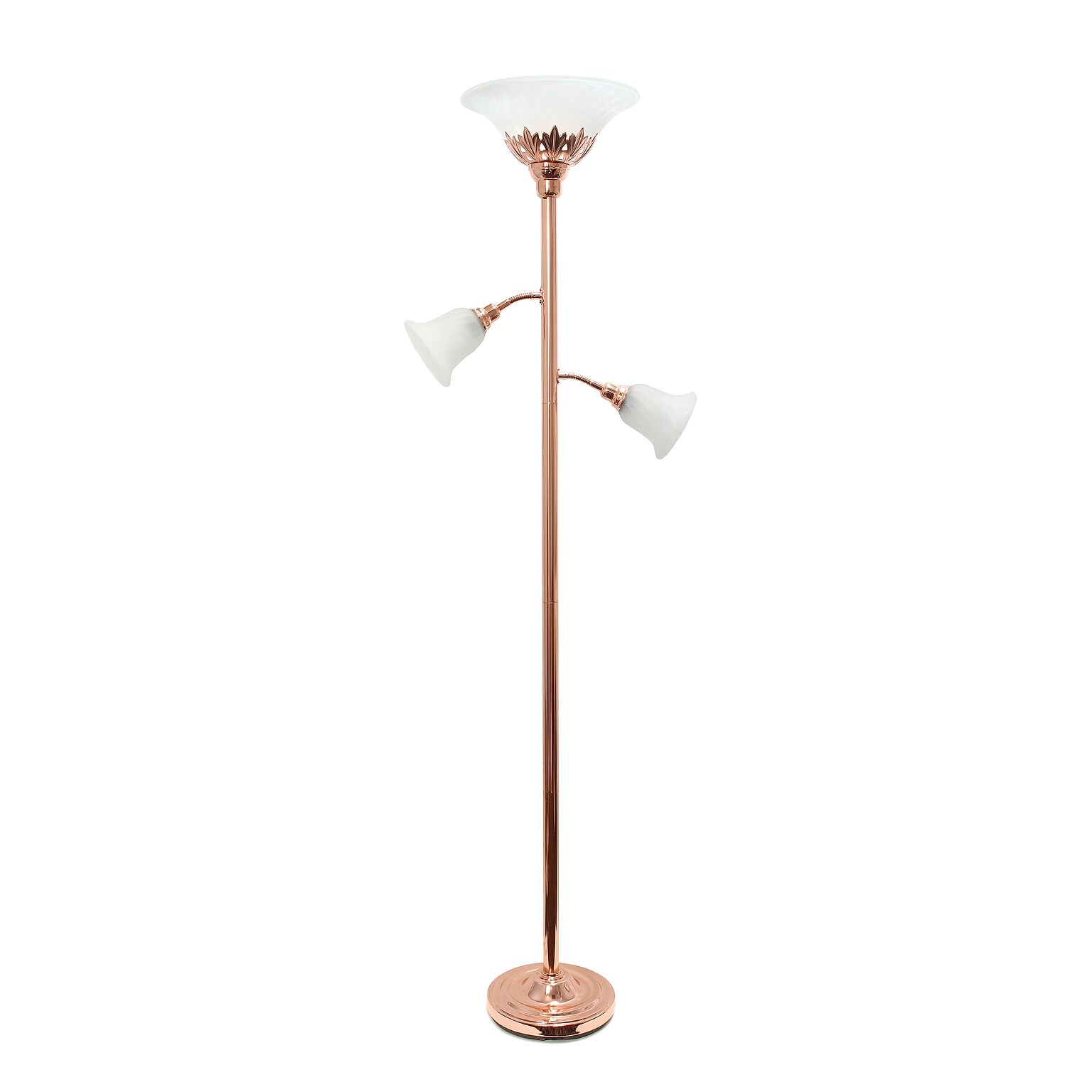 Lalia Home Torchiere Floor Lamp with 2 Reading Lights and Scalloped Glass Shades, Rose Gold (LHF-3002-RG)