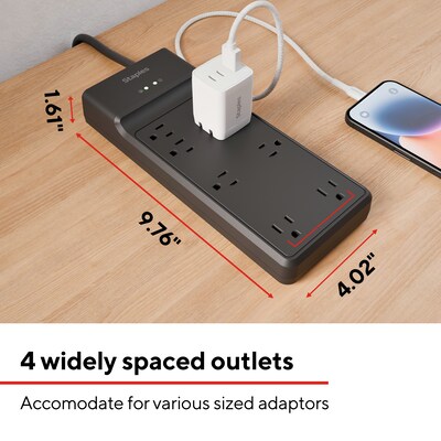 Staples TECH 8-Outlet Surge Protector, 12', 4500 Joules, Black (ST62782)
