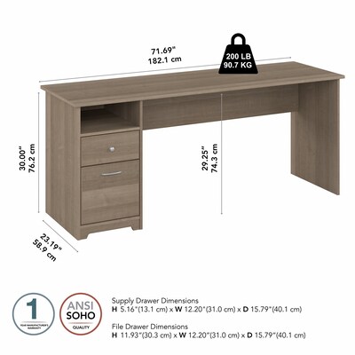 Bush Furniture Cabot 72"W Computer Desk with Drawers, Ash Gray (WC31272)