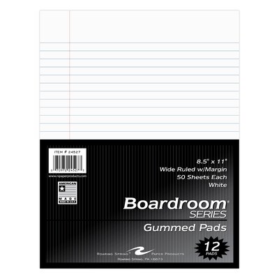 Roaring Spring Paper Products Boardroom Series Notepad, 8.5 x 11, Wide Ruled, White, 50 Sheets/Pad, 72 Pads/Carton (24527CS)