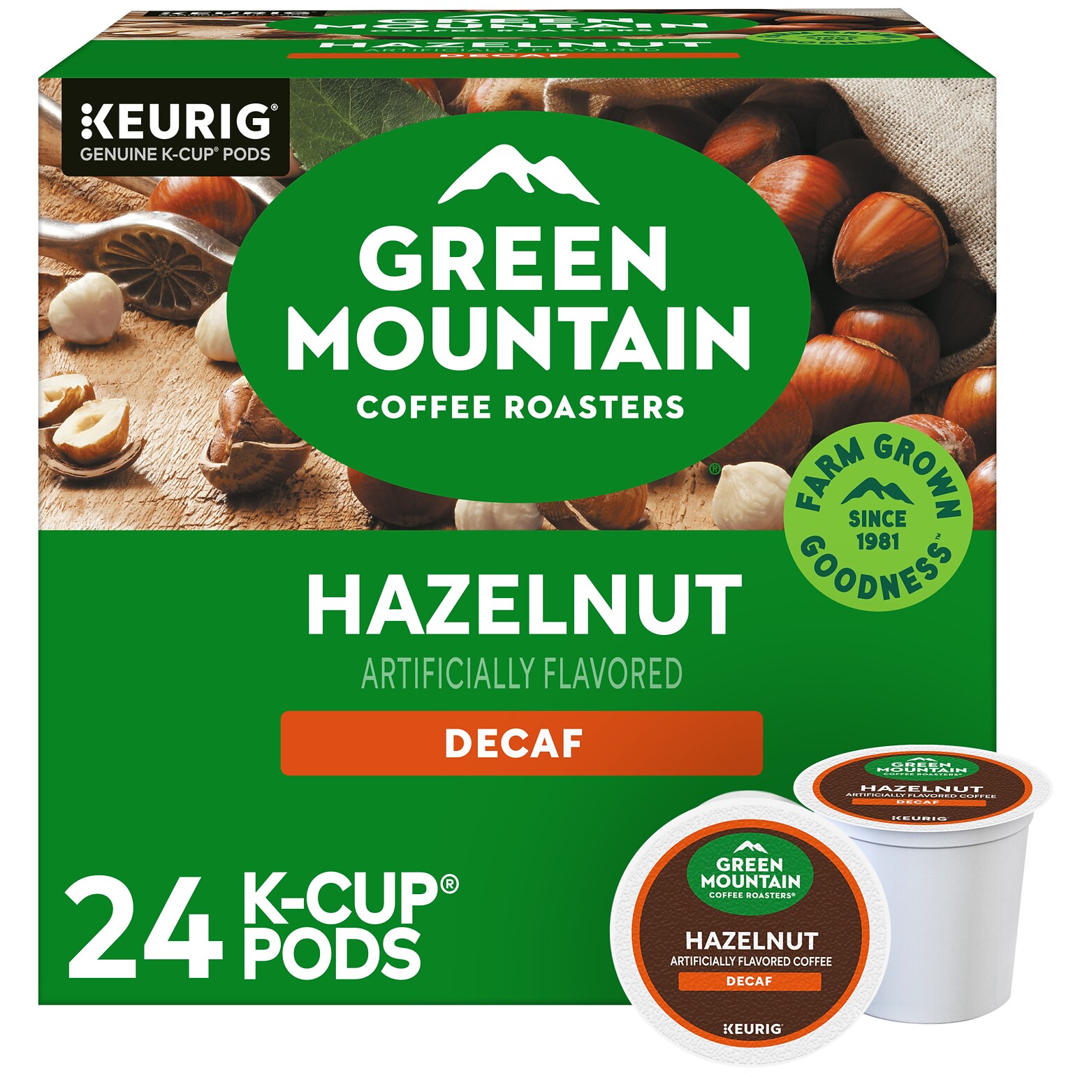 Green Mountain Hazelnut Decaf Coffee Keurig® K-Cup® Pods, Light Roast, 24/Box (5000330143)