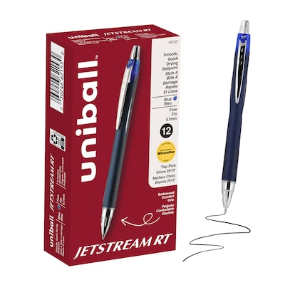 uni-ball JETSTREAM RT Retractable Ballpoint Pens, Fine Point, 0.7mm, Blue Ink, Dozen (62153)