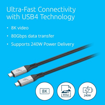 Kensington USB4 4.9 ft. USB-C to USB-C Charging Cable, Male to Male, Black (K32301WW)